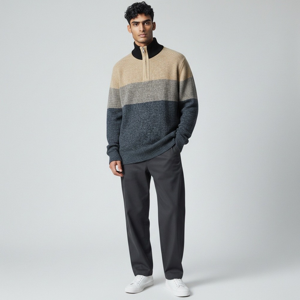 Pronti Quarter Zip Sweater 3XL Multicolor Color Block Marled Knit Pullover